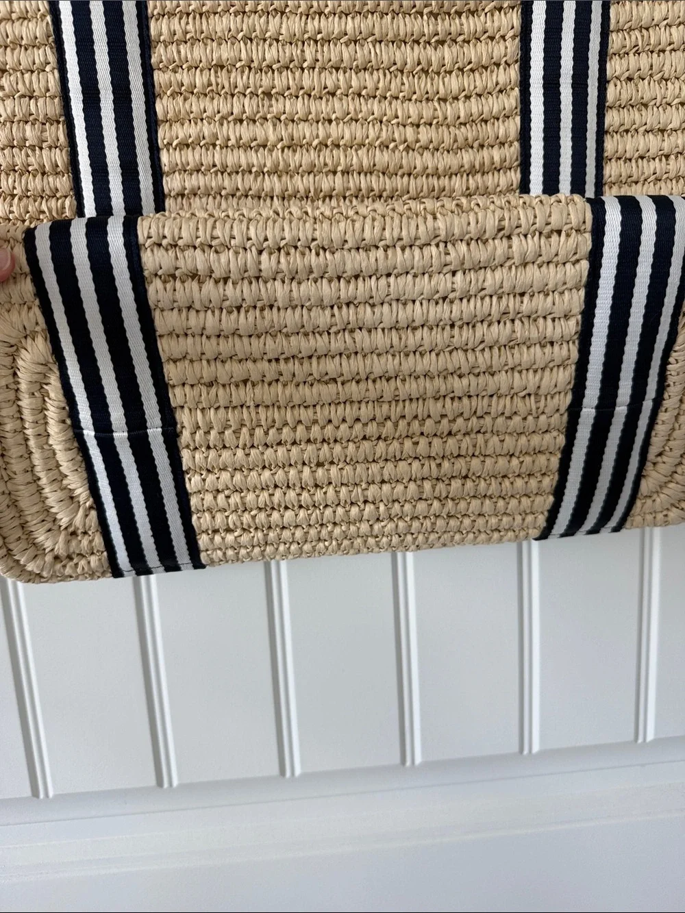 Mark & Graham STRIPED TWILL STRAW PET TOTE CARRIER New